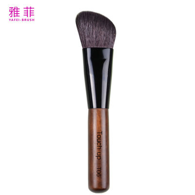 T06 Custom Logo Angled Contour Makeup Brush Natural Gaot Hair Copper Tube Wooden Handle Ручной изготовление